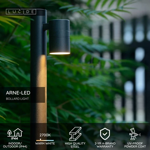 Lucide ARNE-LED - Bollard light - Ø 6,3 cm - LED - GU10 - 1x5W 2700K - IP44 - Black - USP